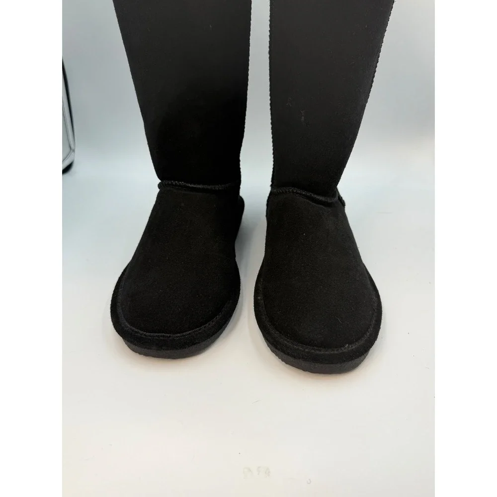 Bearpaw Emma Tall Black Suede Sheepskin Wool Blend Winter Boots Women's Size 9